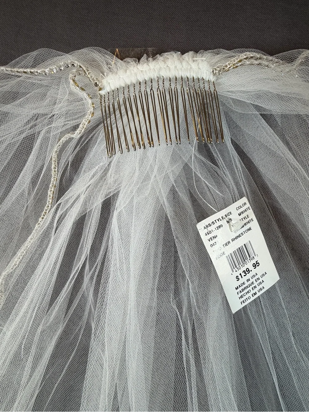 David's Bridal Soft White Two Tier Rhinestone Edge Bridal Veil Comb New USA Made - Picture 10 of 12